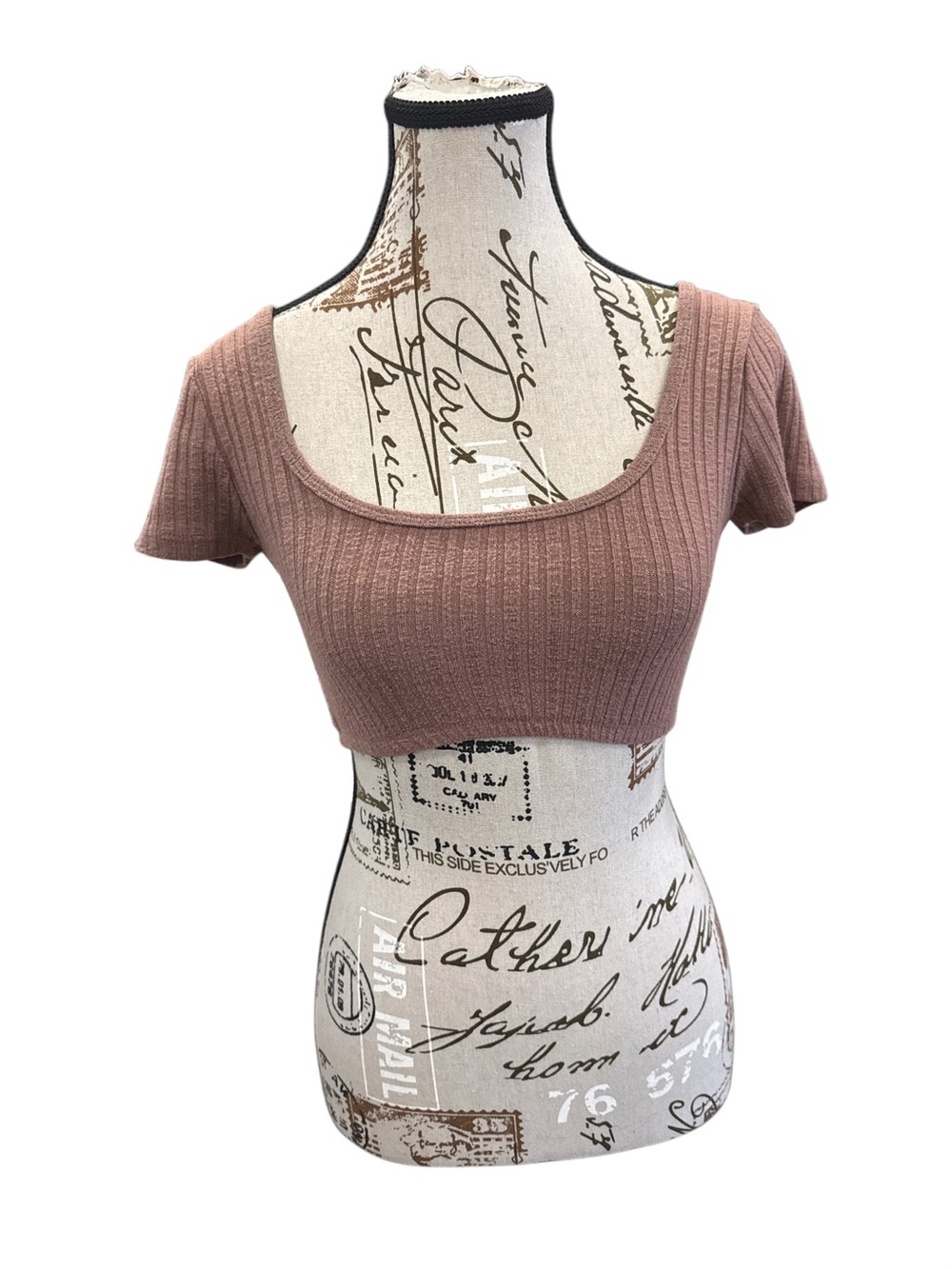 Garage Ribbed Scoop Neck Crop Top - Dusty Rose, s